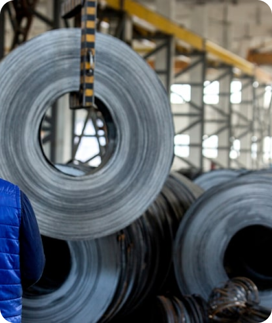 Steel coils in industrial environment